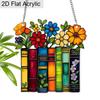 Acrylic Books with Colorful Flowers Suncatcher, Stained Glass Effect Window Hanging Ornament for Book Lovers & Art Themed Gifts