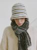 Olinkeompeulliteu Wool Striped Crochet Hat (Cream)