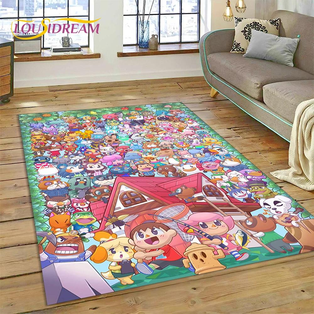 Niedlicher Animal Crossing New Horizons Cartoon Teppich für Schlafzimmer Wohnzimmer Zuhause Sofa Dekoration, Kinderspiel Große Dekor Bodenmatte