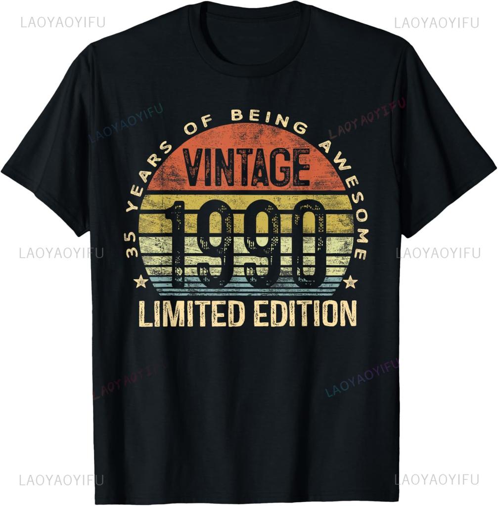 Vintage 1990 Limited Edition 35th Birthday Gifts 35 Year Old T-Shirt Unisex Summer Streetwear Tops Streetwear Ropa Hombre
