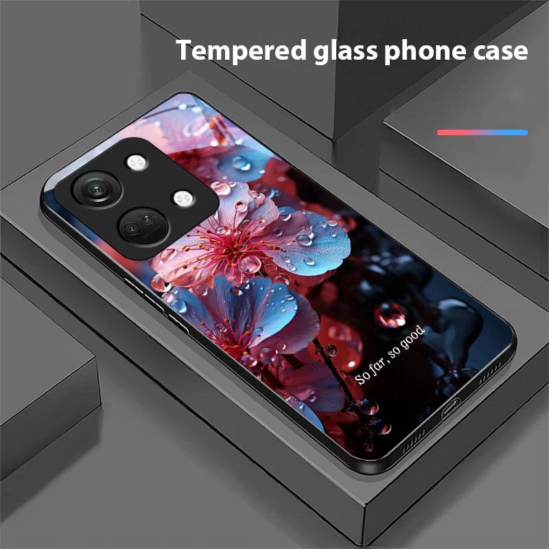 Blue Flower Element For OnePlus Nord 3 5 6T 7 Pro 8 12 10T Reno8 Lite 5G 10R Nord N30 Shell Tempered Glass Phone Case Black