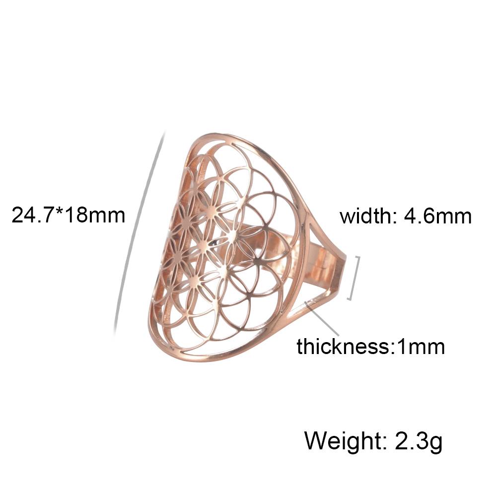 Flower of Life Ring Stainless Steel Sacred Geometry Archangel Metatron Ring Adjustable Amulet Jewelry Gift Wholesale