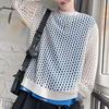Männer Hohl Top Mesh Fishnet Einfarbig Rundhals Lose Lange Hülse Clubwear Hip Hop Durchsichtige Elastische Pullover Party top