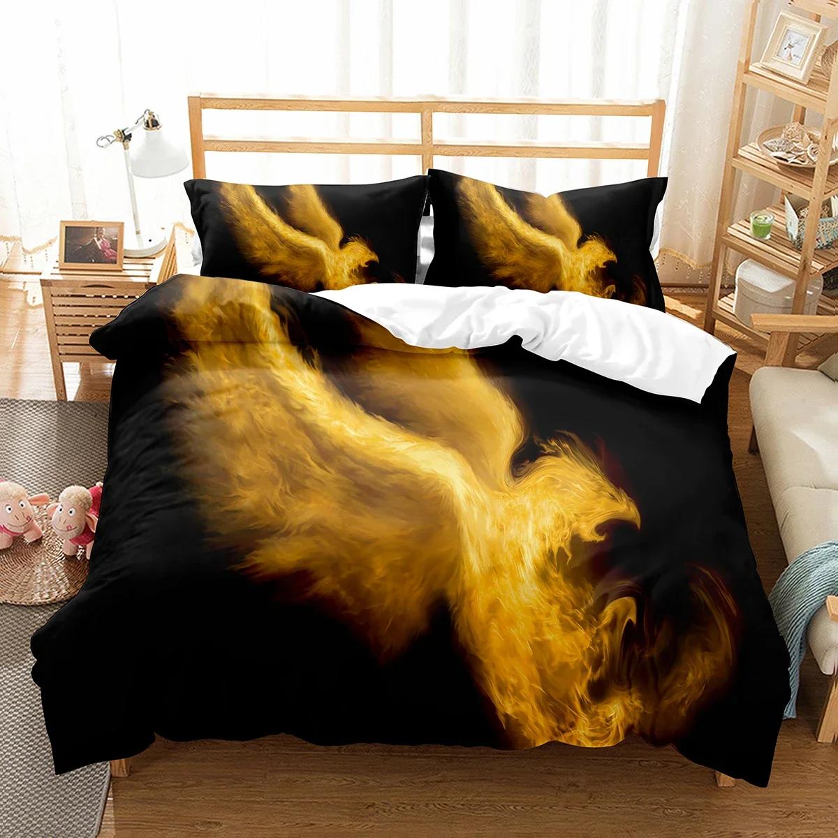 

Comforter Phoenix King Queen Size For Kids Boy Girls Bedding Set Yellow Animals Pattern Polyester With Zipper Comforter (quilt)-EU Single(135*200cm)3pcs