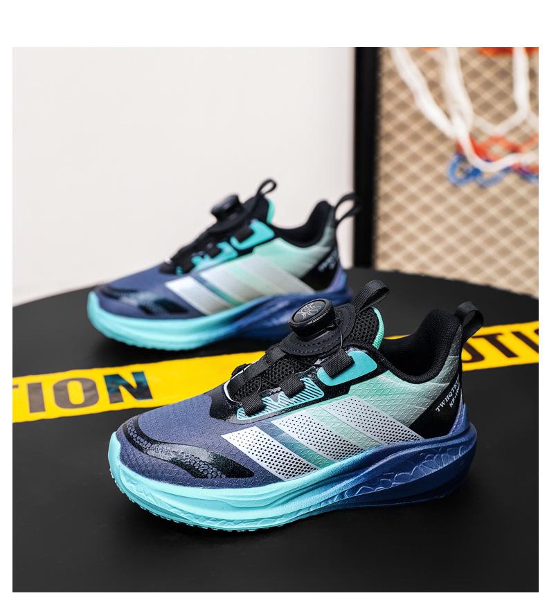 2025 Boys' Waterproof Sports Shoes: Rotating Fastener, Leather Finish, Non-Slip Soft Sole for Spring/Autumn