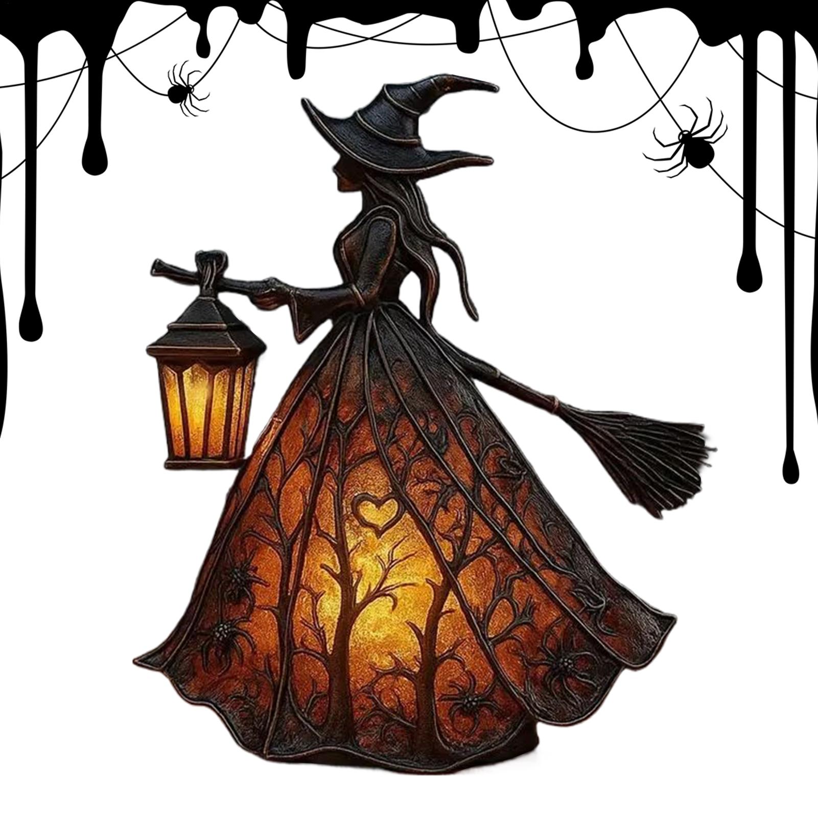 

Halloween Witch Lamp Resin Craft Ornament UV Resistant Halloween Witch Light Decoration For Kitchen Living Room Bookshelf CN