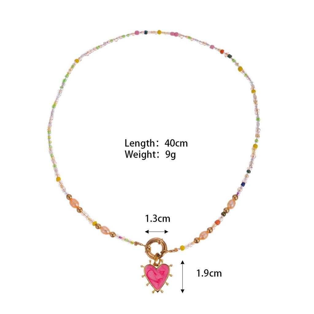 Love Peach Heart Beaded Pendant Necklace Baroque Freshwater Pearl High Color Retention