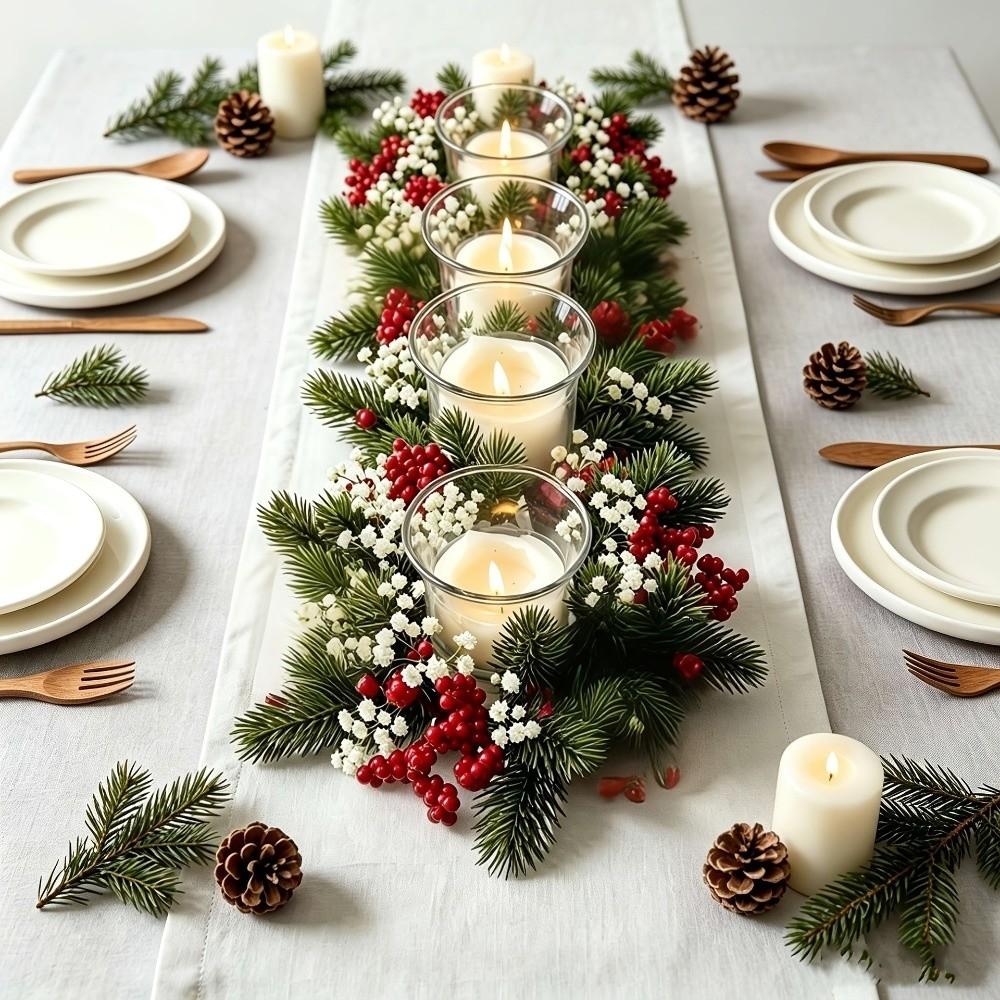 Red Berries Christmas Wreath Artificial Pine Holiday Centerpiece Christmas Table Decor