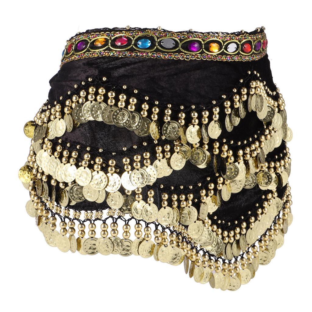 1Pcs India Belly Dance Hip Scarf Belt with Shimmering Coins Diamond Accents Lightweight Elegant Sheer Wrap for Women Dance Class