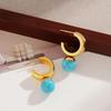 Ying Tai Turquoise C-Shaped Stainless & Titanium Steel Ear Studs, Non-Fading 18K Gold High Polish European/American Style Earrings