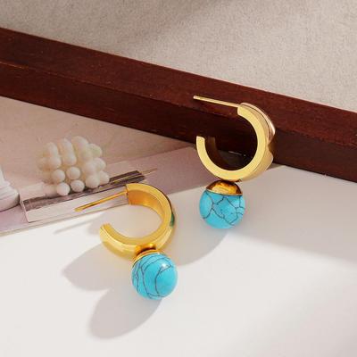 Ying Tai Turquoise C-Shaped Stainless & Titanium Steel Ear Studs, Non-Fading 18K Gold High Polish European/American Style Earrings