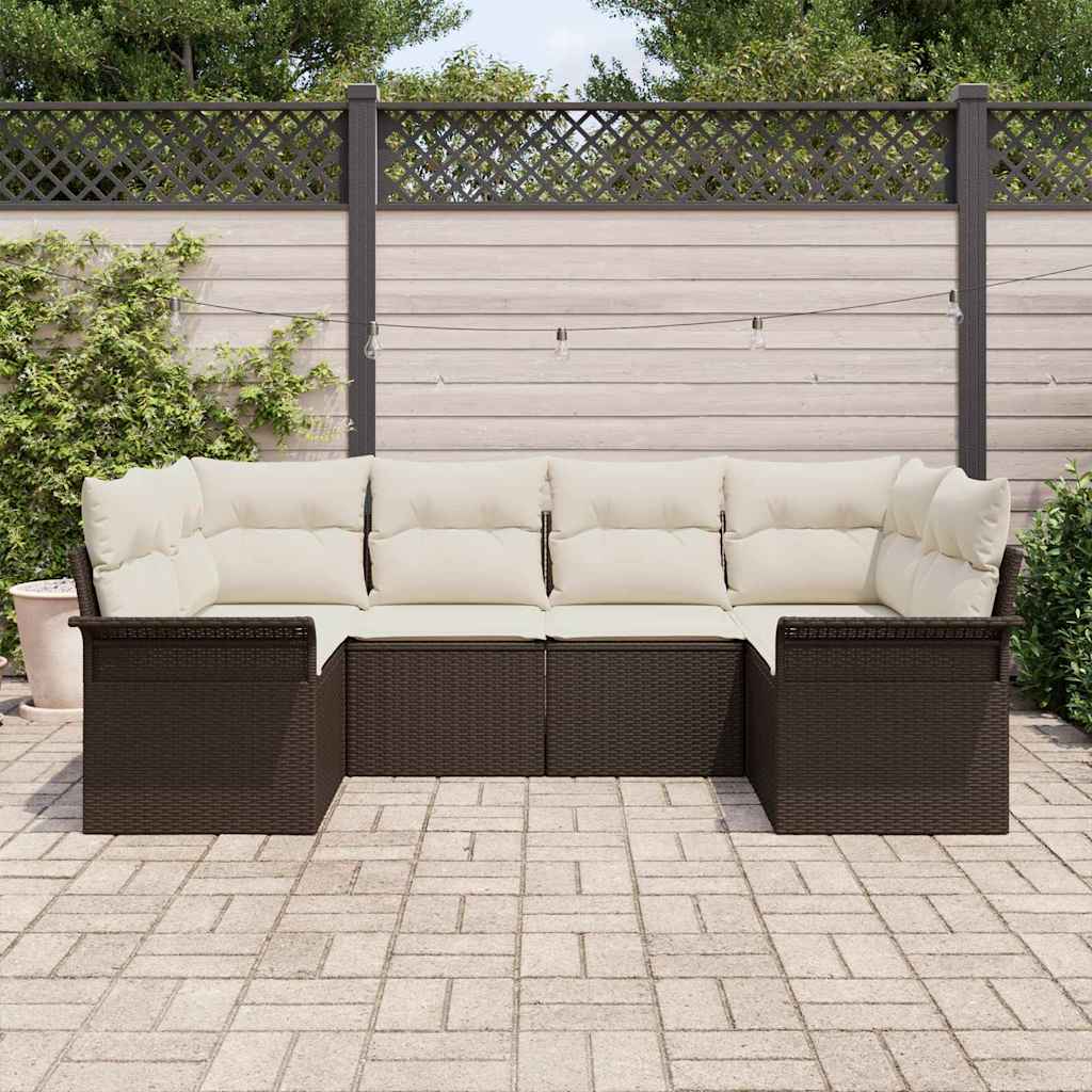 Garden Sofa Set with Cushions 6 pcs Brown Poly Rattan
