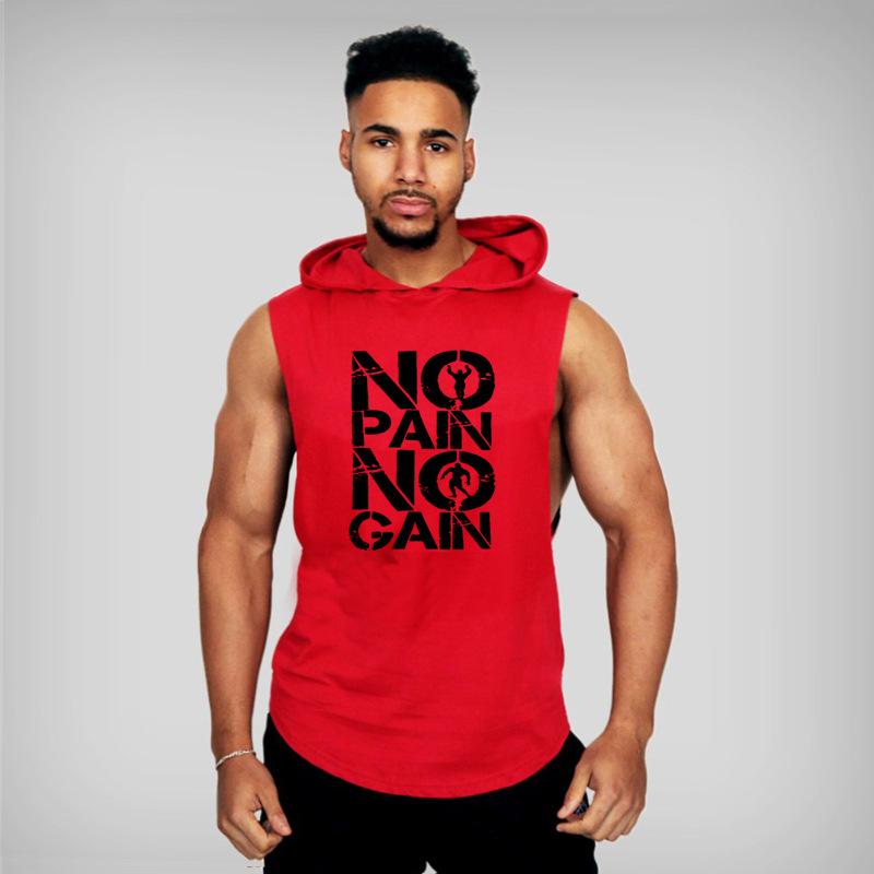  Men's Tank Tops Summer Gym Fitness Printed Compression Hooded Vest Tops Sportswear Muscle Vest Sleeveless T-shirt 