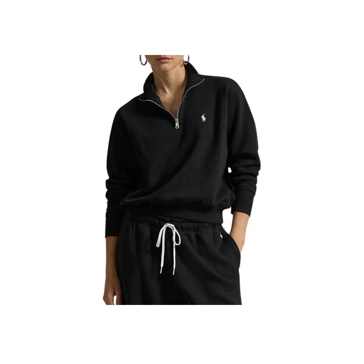 

Polo Ralph Lauren однотонный логотип вышитый воротник стойка молния половина длины рукава толстовка женская толстовка черный 211851659-009 S