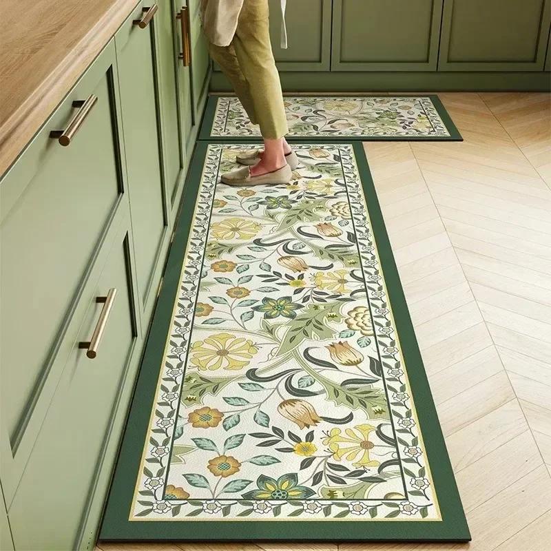 Groen Blad Botanisch Keuken Runner Tapijt Set, Vintage Bloemig Antislip Absorberend Vloermatten voor Keuken Wasruimte 40x60cm 16x24inch