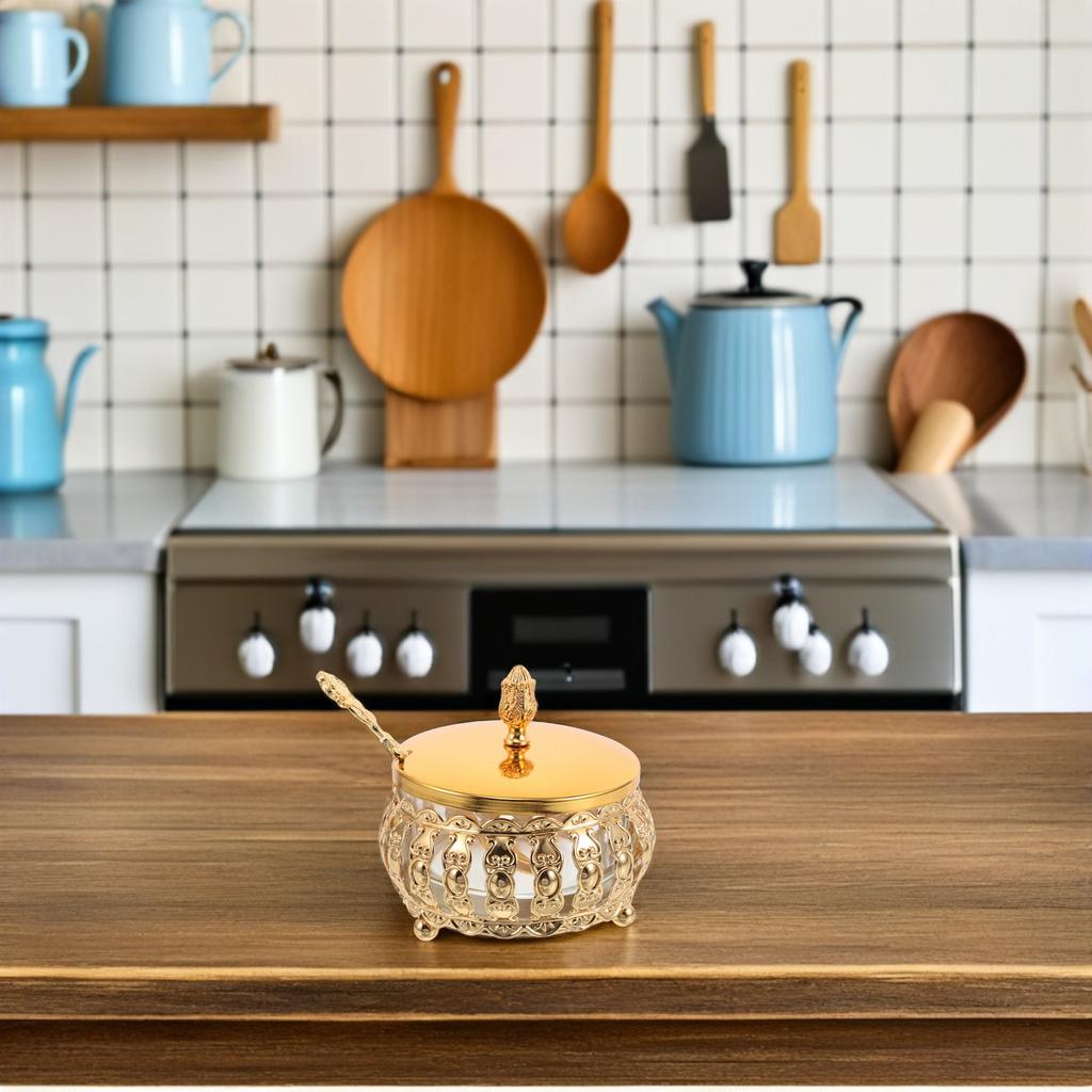 1 Set Barattolo Zucchero con Cucchiaino Vetro Trasparente Ermetico Contenitore Condimenti Contenitore Spezie Cucina Barattolo Spezie Decorativo Cucchiaino Caffè