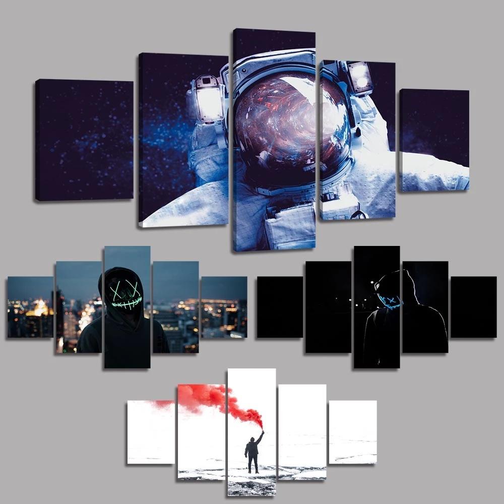 Canvas Painting 5 Pieces Astronaut Mask Man Posters Modular Prints No Frame Wall Art for Living Room Home Decor Modern Picture