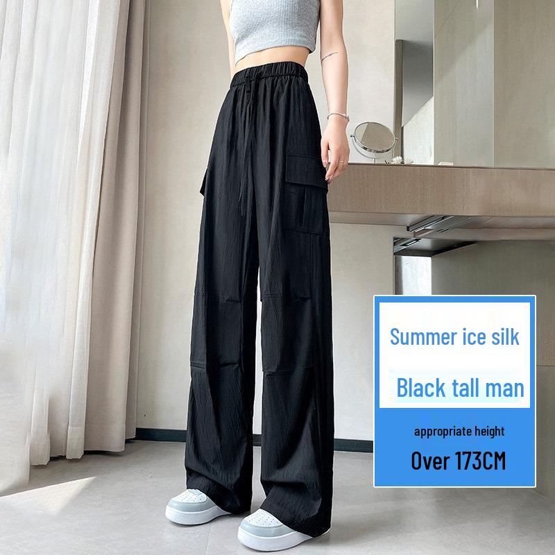

Women s Small Straight Leg Work Pants - Summer Ice Silk, Designer-Style, Elastic High Waist, Wide Leg, Floor-length Extra Large