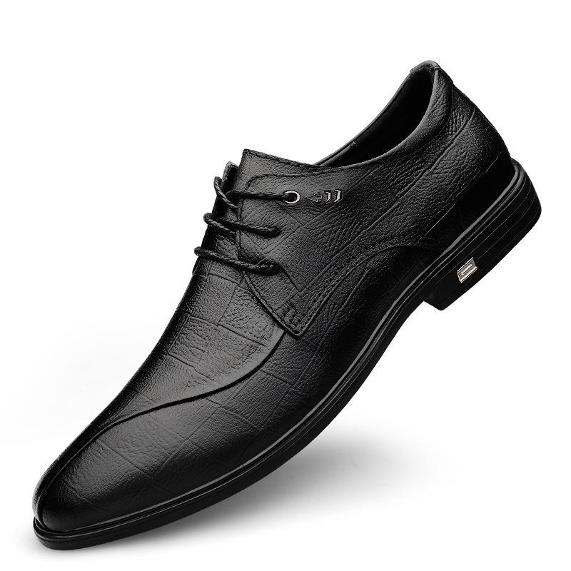 Men's Breathable Top Layer Leather Shoes - Large & Small Sizes, Soft Sole, Suitable for Business Casual & Wedding