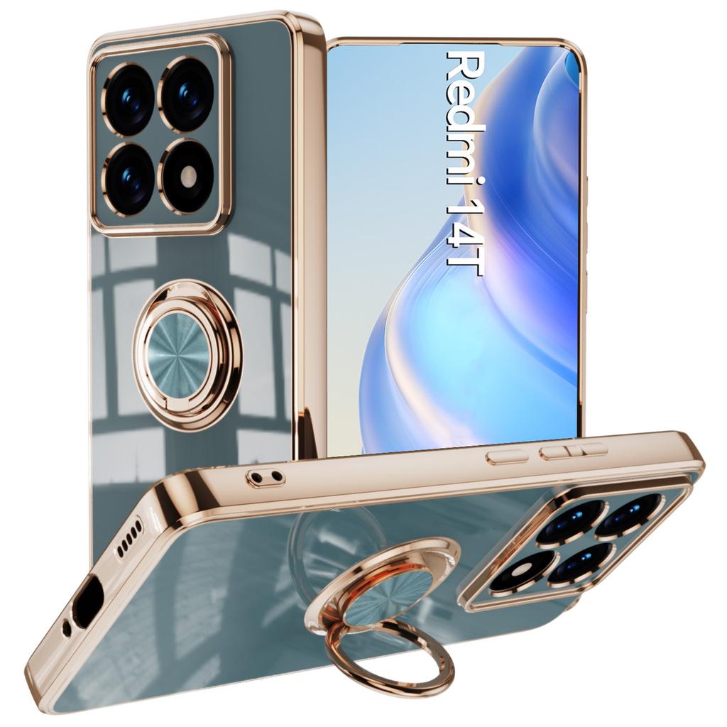 Für Xiaomi 14T Hülle Präzise Aussparungen 6D Galvanisiertes TPU Handyhülle mit Ringhalter