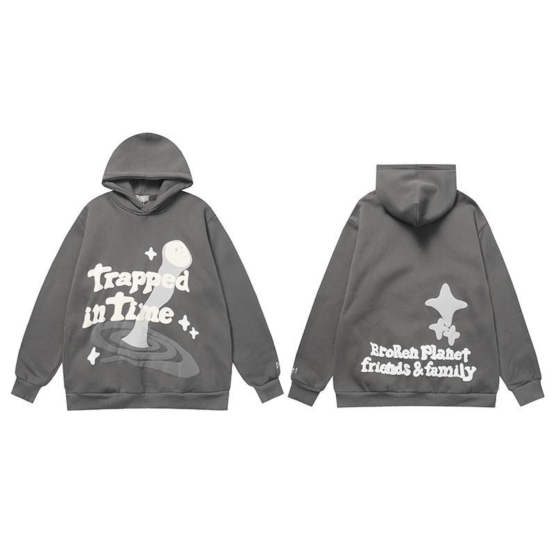 Mens Oversized Hoodie With Retro Moon Print Streetwear Sweatshirt Winter