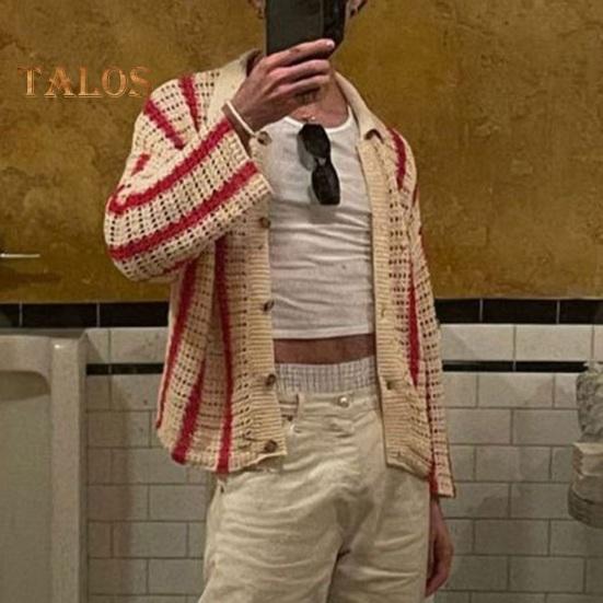 Podzim Jaro Muži Cardigan Košile Pletené Vyhloubený Límec Jednořadý Volné Dlouhé rukávy Barevně ladící Krájení Patchwork Kabát