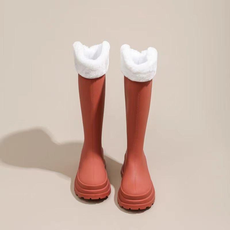 New rain shoes women's fashion tall tube waterproof non-slip velvet warm versatile work shoes Korean version