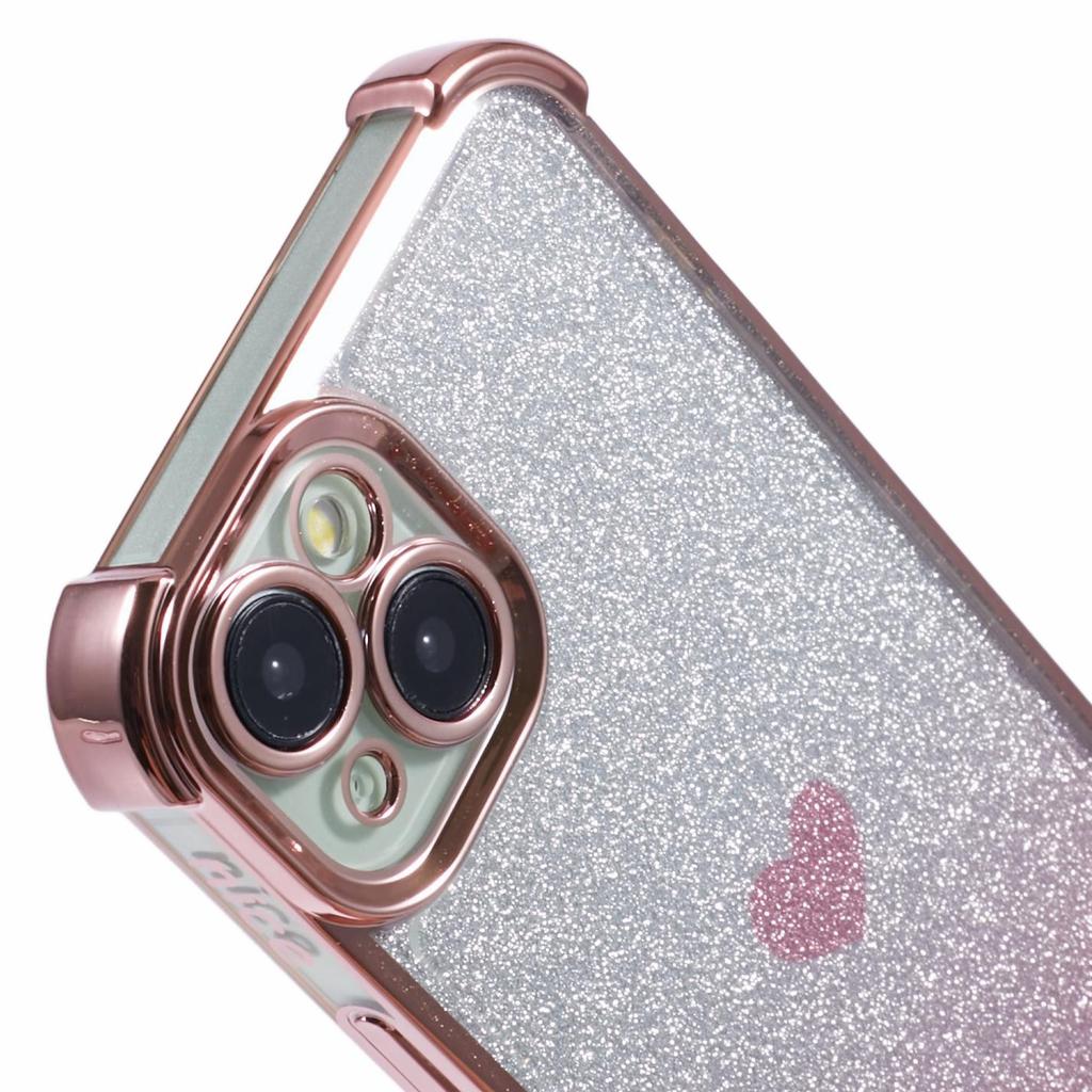 For iPhone 13 Anti-Scratch Phone Case Heart Pattern TPU Glittery Powder Phone Cover
