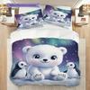 Polar Bear Pattern Bedding Quilt Set Quilt Cover Pillowcase Home Decoration Birthday Gift (1 * Duvet Cover + 2 * Pillowcase, Without Core)