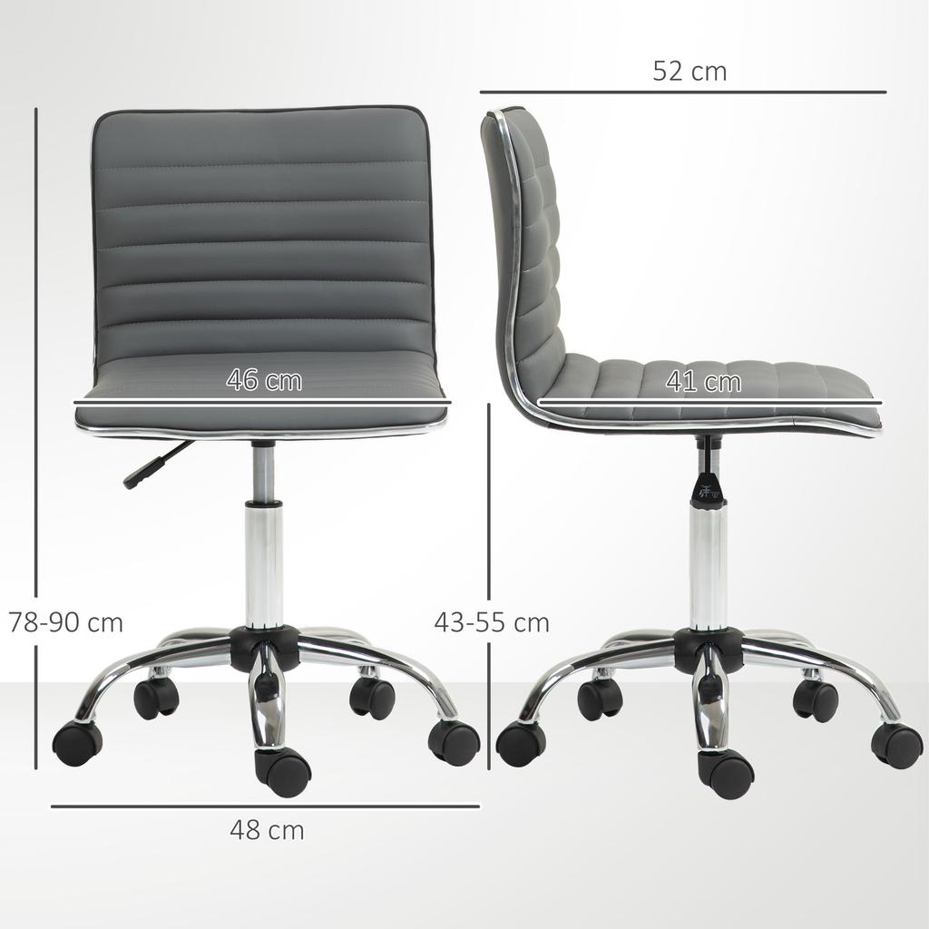 Armless Swivel Office Chair With Adjustable Height Study Chair Upholstered In Pu 120 Kg Load Dark Gray