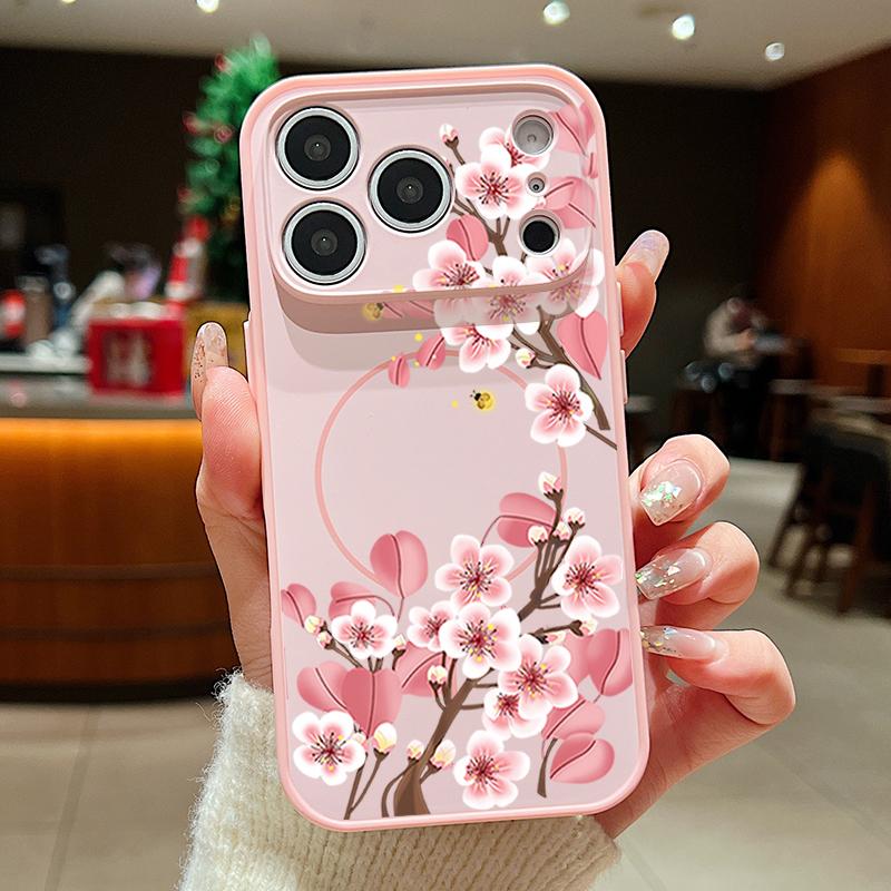 

Black-white Peony Floral Pattern Case For iPhone 17 Pro Max Funda iPhone 16 15 14 13 Pro Max Magnetic For Magsafe Hybrid Slim Matte Cover iPhone 14 розовый