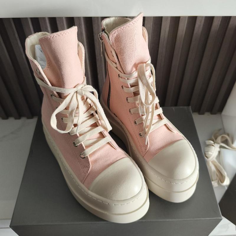 Women and Men Casual Canvas Boots Height Increased Lace Up Platform Shoe Top Quality Round Toe Flat High Top Sneakers Pink Black