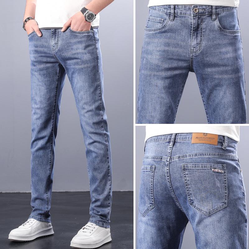 Jarní a podzimní trendy chlapecké slim fit bavlněné strečové džíny - Mládežnické korejské stylové rovné kalhoty