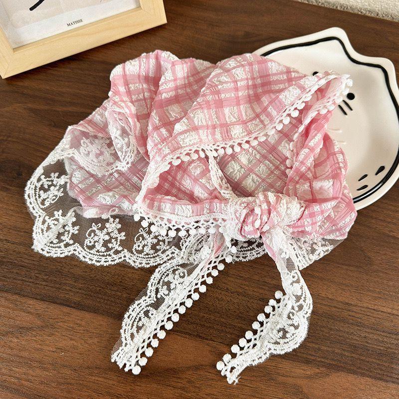 Women Triangular Scarf Summer Thin Sun Protection Lace Headscarf French Breathable Versatile Hair Band Funny Girl Cute Headscarf