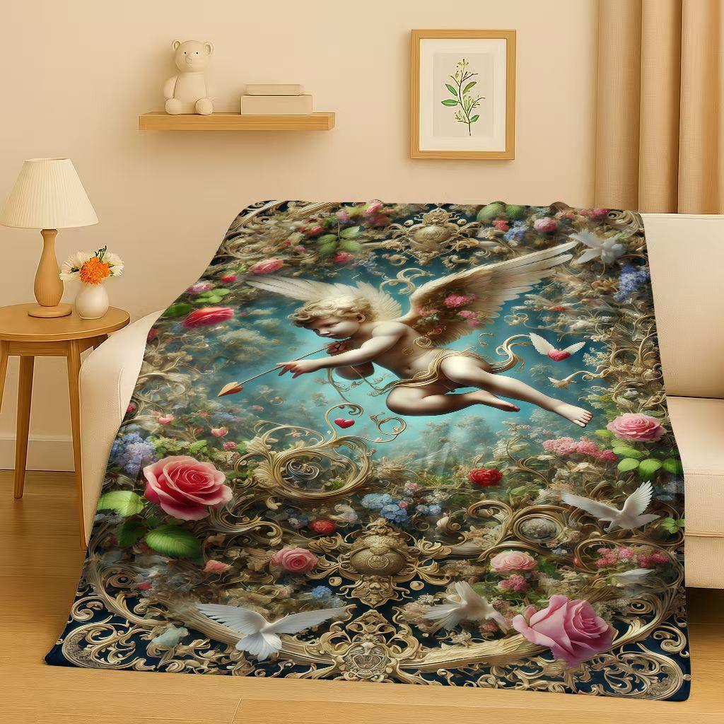 3D Luxurious Balote Angel Cupid Cartoon Flannel Blanket,Ultra Soft Warm Plush Throw for Home Bedroom Bed Sofa Cover Office Gift