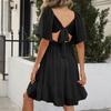 Women's Summer Dress Pullover Square Collar Tie Bow Waist A-line Skirt