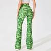 Women Flared Trousers Contrast Color Water Wave Print High Waist Spring Yoga Pants Slim Fit Elastic Waist Bell-bottomed Pants
