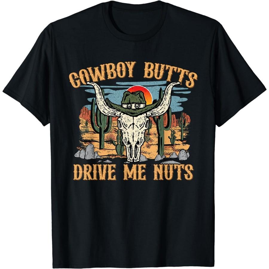 RWRAPS Cowboy Butts Drive Me Nuts Funny Western Country Costume T-Shirt (Black, L) S