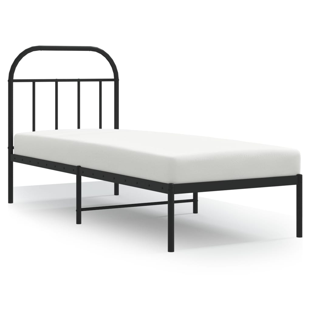 Metal Bed Frame with Headboard Black 75x190 Cm