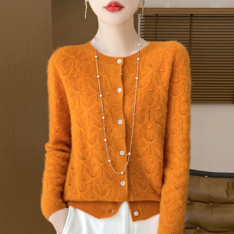 Spring Autumn Women's Basis Sweater Hollow Cardigan Knitwear Female O-Neck Soft Casual Top