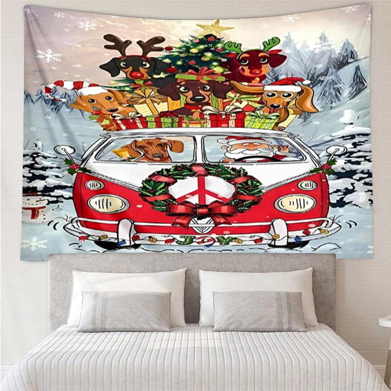 Christmas-Dog Print Tapestry, Backdrop, Easy Setup, Ideal for Bedroom, Office & Living Room, with Aesthetic Wall Hanging Decor.