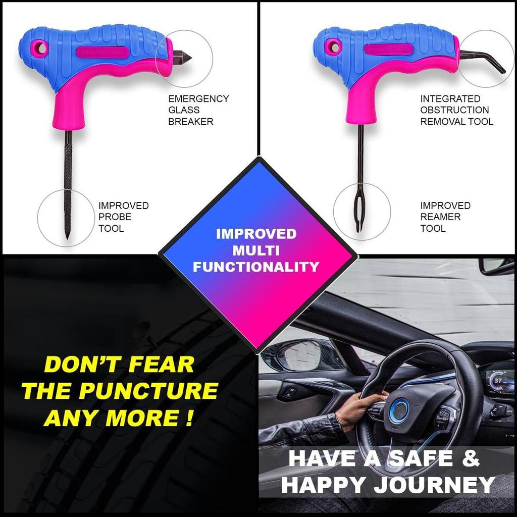 Universelles Schlauchloses Reifenpannenreparaturset mit 2-in-1-Aufrauhwerkzeug für Schlauchlose Reifen mit Premium-Aufbewahrungstasche für Auto, Fahrrad, SUV und Motorrad