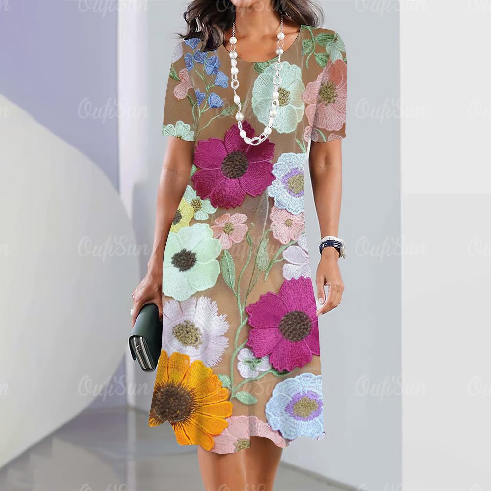 

Нові жіночі сукні з квітковим принтом, літні елегантні сукні, жіночі сукні з короткими рукавами, модний одяг великого розміру 2XL
