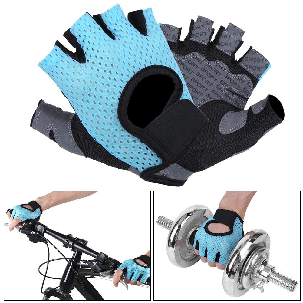 Fitness Exercise Gloves Anti Skid Breathable Sports Training Half Finger Gloves for Yoga Blue(L )