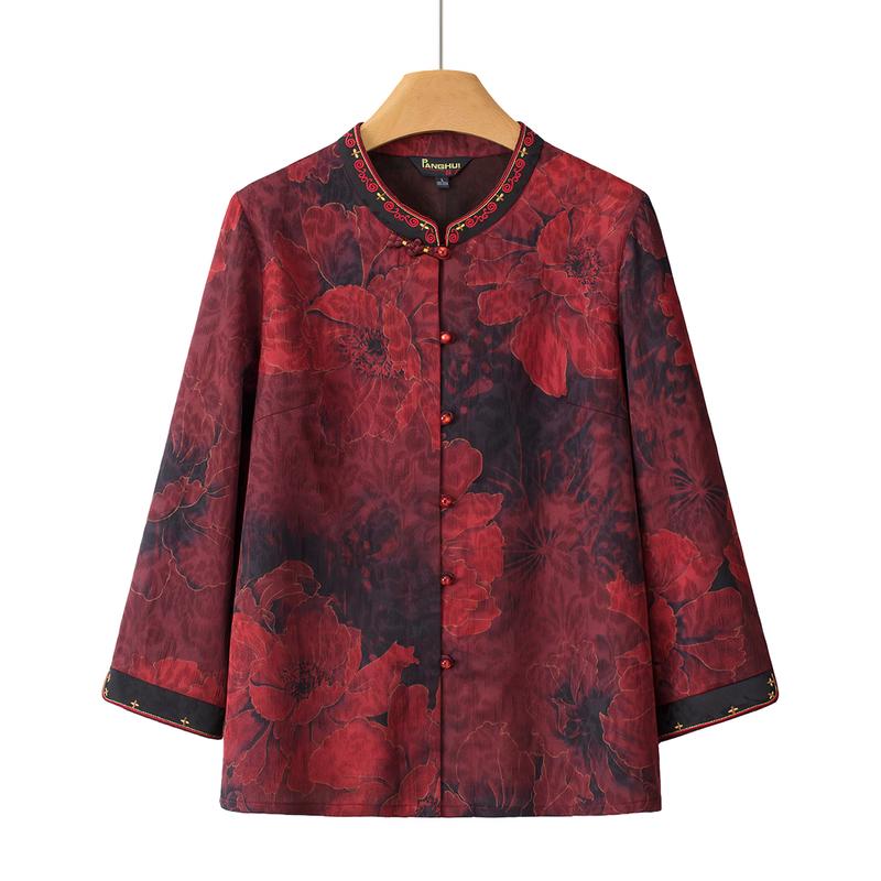 Elderly Women s Floral Print Half-Sleeve Shirt XL