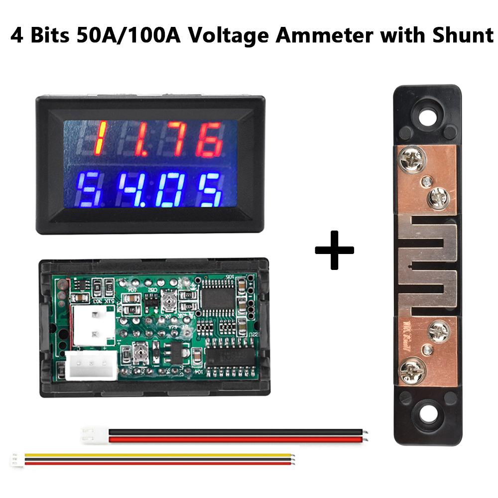 DC100V/200V 50A/100A Digitales Voltmeter Amperemeter 4 Stellen 0,28" Dual-LED Ampere Volt Spannung Strom Messgerät Detektor Tester mit Shunts