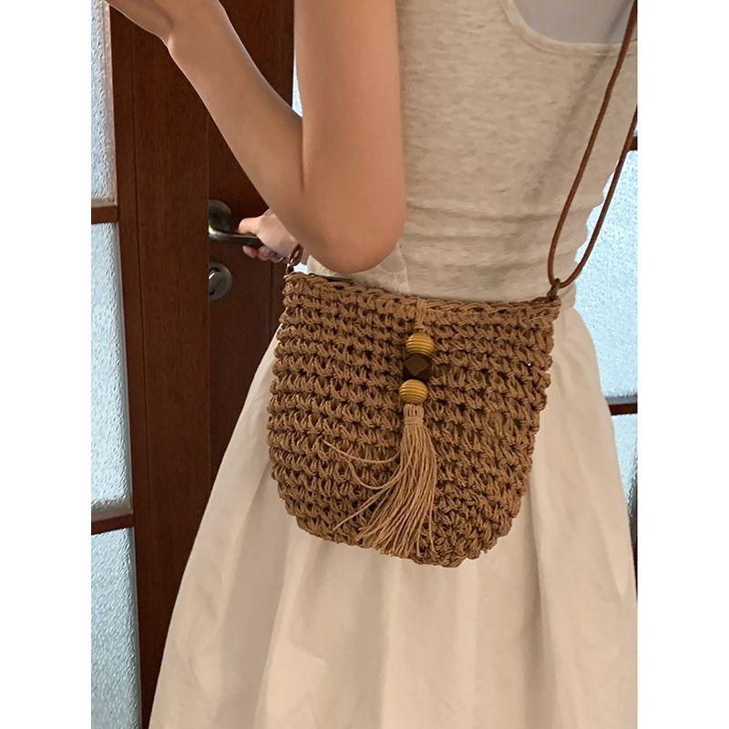 Holiday Style Straw Bag Women 2025 New Trendy Fashion Artistic Woven Bag All-Matching Shoulder Bucket Bag Beach Bag
