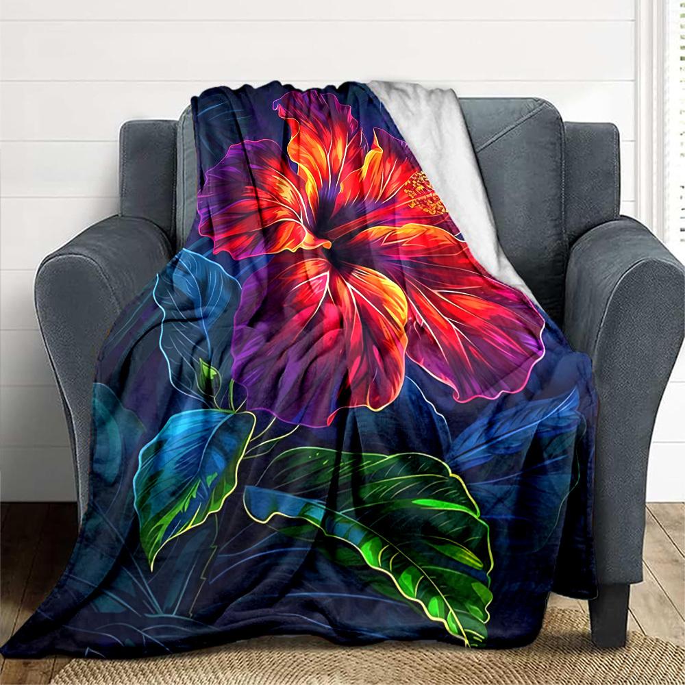 1pc Tropical Flower Print Blanket Lightweight Flannel Blanket Throw Blanket For Sofa, Bed, Travel, Camping yy2509026186