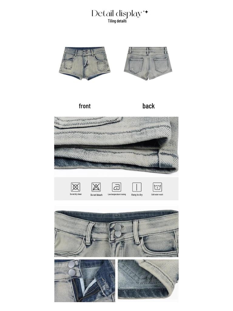 American Retro Low-Waist Spicy Girl Super Short Denim Hot Pants for Women