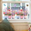 Static Cling Window Stickers Artificial Flower Bouquet Potted Plant Butterfly for Glass Home Decor